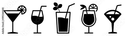 cocktail drink icons bar menu set