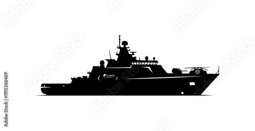 Modern Military Frigate Silhouette Vector Art