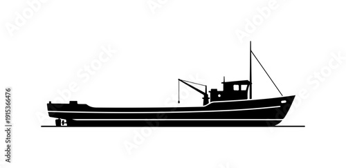 Photos Black and White Vector Illustration of a Fishing Boat