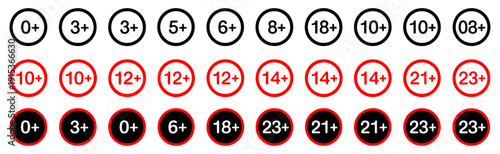 age restriction adult content icon set