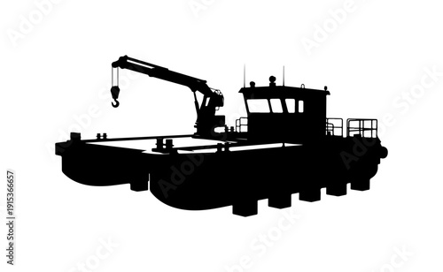 Heavy-Duty Crane Barge Vector Illustration
