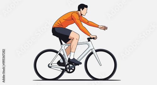 Man riding a bicycle with outstretched arm.