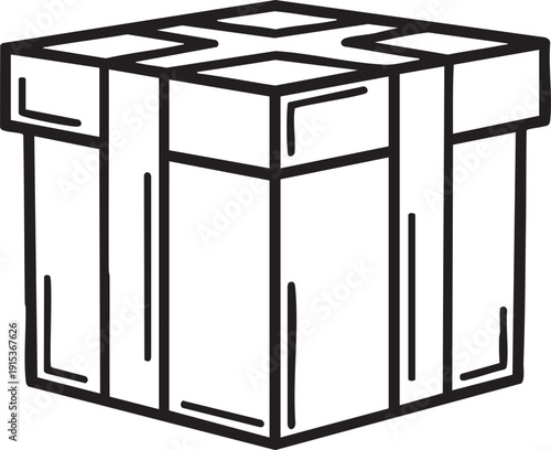 Isometric line drawing of a gift box with ribbon and bow, offering a 3D perspective for commercial use.