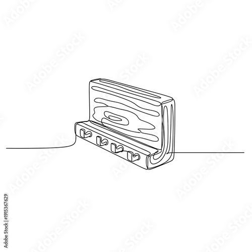 Wall-mounted mail holder with hooks in minimalist line style