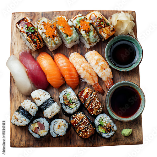 Traditional Sushi Selection On Wooden