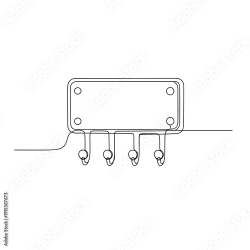 Wall-mounted hook rack outline in minimalist black line style