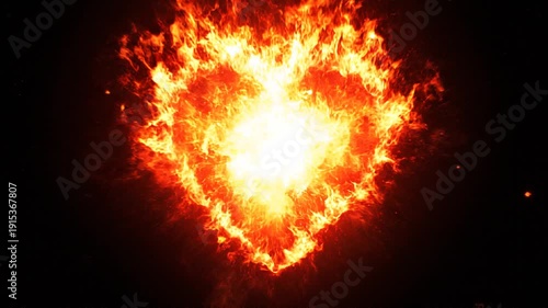 4K video of a burning heart shape with flames