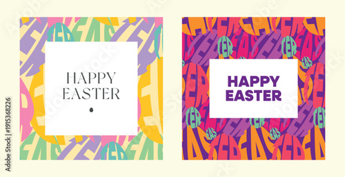 Set of banners Happy Easter 2026 design idea with bright background lettering pattern. Vector creative concept for social media posts, advertising, marketing, posters