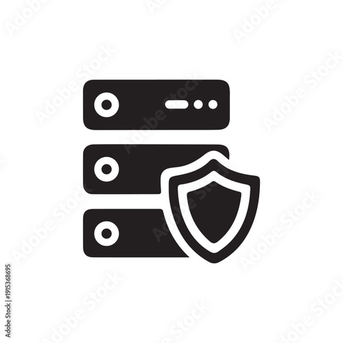 Secure server backup and data protection shield silhouette icon for cloud storage security