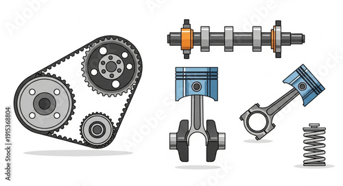 Engine Parts Mechanical Components Isolated.