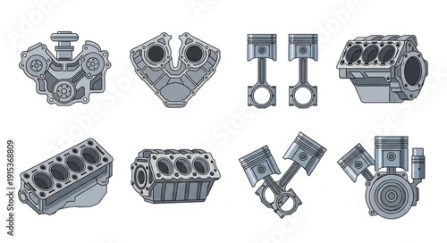 Engine Parts Mechanical Components Isolated.