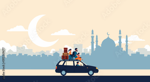 Family car packed with luggage for a road trip.