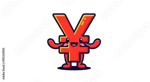 Cartoon Yen Character Offering a Friendly Greeting with an Energetic Style