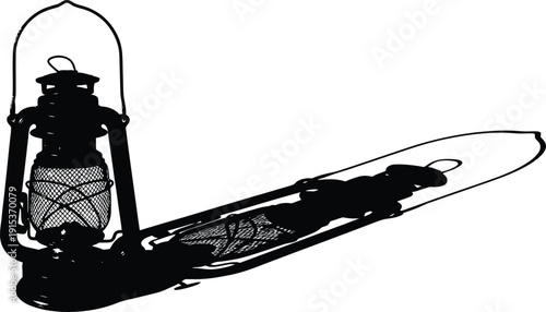 a silhouette of a lantern with a strong, defined shadow, creating a sense of depth and form,” “pure white background