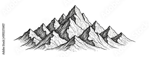 Mountain range illustration black and white vector art