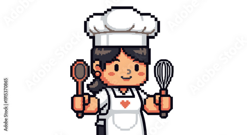 Cartoon Chef Character with Cooking Utensils.