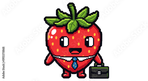 Cartoon Strawberry Character with Briefcase and Tie.