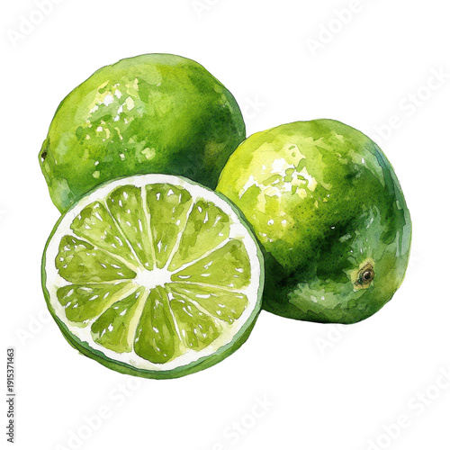 Fresh Green Limes with Crosssection Black Background
