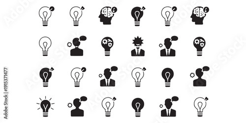 Business idea generation icon set creative solution and innovation light bulb and brain vector collection