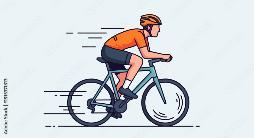 Obraz premium Man riding a bicycle fast with motion lines.