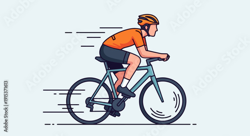 Man riding a bicycle fast with motion lines.