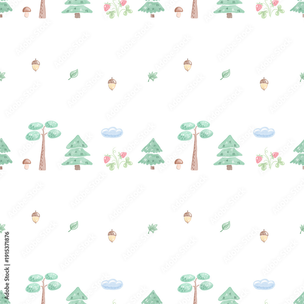 Fototapeta premium Seamless pattern with forest elements