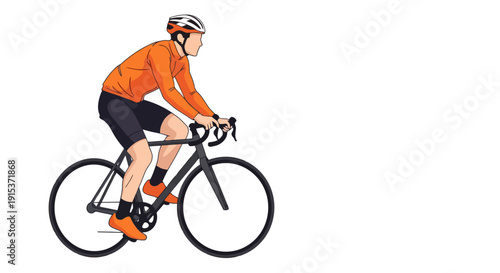 Man riding a bicycle wearing cycling attire and helmet.