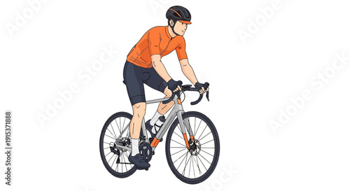 Man riding a bicycle wearing cycling clothes and helmet.