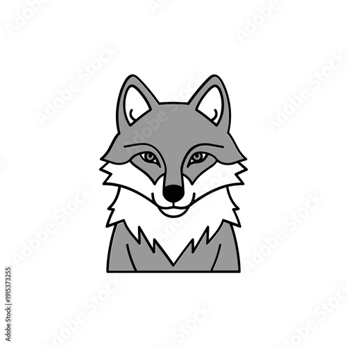 Cartoon grey fox head portrait.