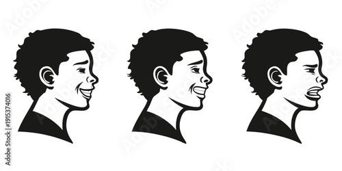 Illustration of a man's head showing different facial expressions and emotions Vector
