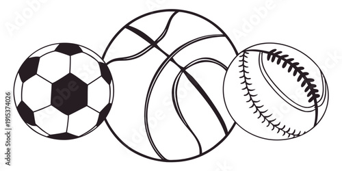 A collection of three different types of sports balls. Vector