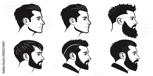 Six distinct hairstyles showcased in a black and white illustration Vector