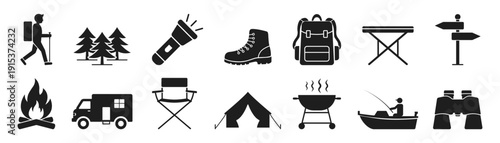 Camping flat icon vector set