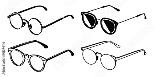 Fotografie Four distinct styles of eyeglasses showcasing various shapes and designs Vector