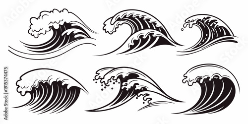 A collection of various types of fish and marine life in black and white Vector