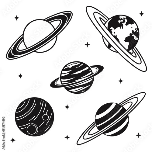 A captivating illustration of diverse planets and celestial bodies in space. Vector