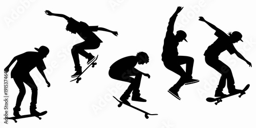 Skateboarders performing various tricks in a dynamic sequence Vector