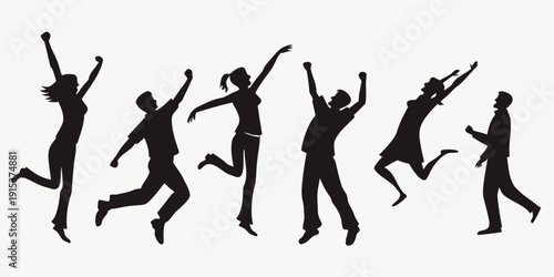 Silhouettes of people joyfully jumping and dancing in the air Vector