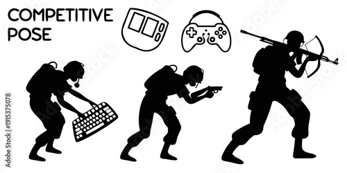 Illustration of four people in competitive poses with different sports equipment Vector