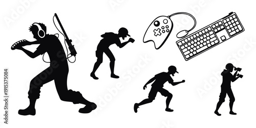 Illustration of a person engaging in various forms of cybercrime and hacking activities Vector