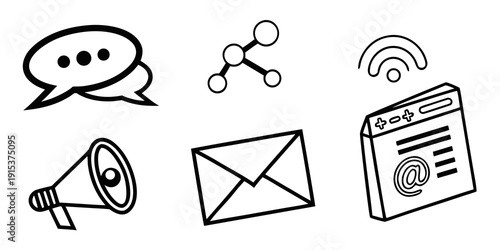 A collection of icons representing various communication methods and tools. Vector