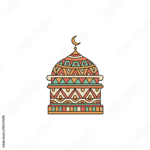Colorful Mosque Dome with Crescent.