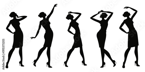 A series of silhouettes depicting the dynamic movements of a person exercising. Vector