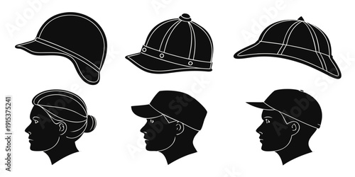 A collection of various types of hats and helmets Vector
