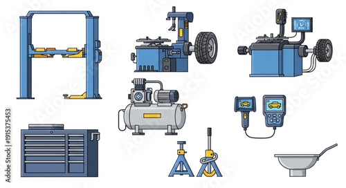 Garage Equipment and Tools Illustration.