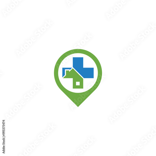 Medical Location Logo Healthcare Facility and Home Symbol.