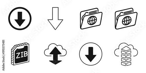 Icons representing data transfer, file conversion, and cloud storage services Vector