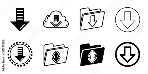 Icons representing various file download, upload, and folder actions Vector