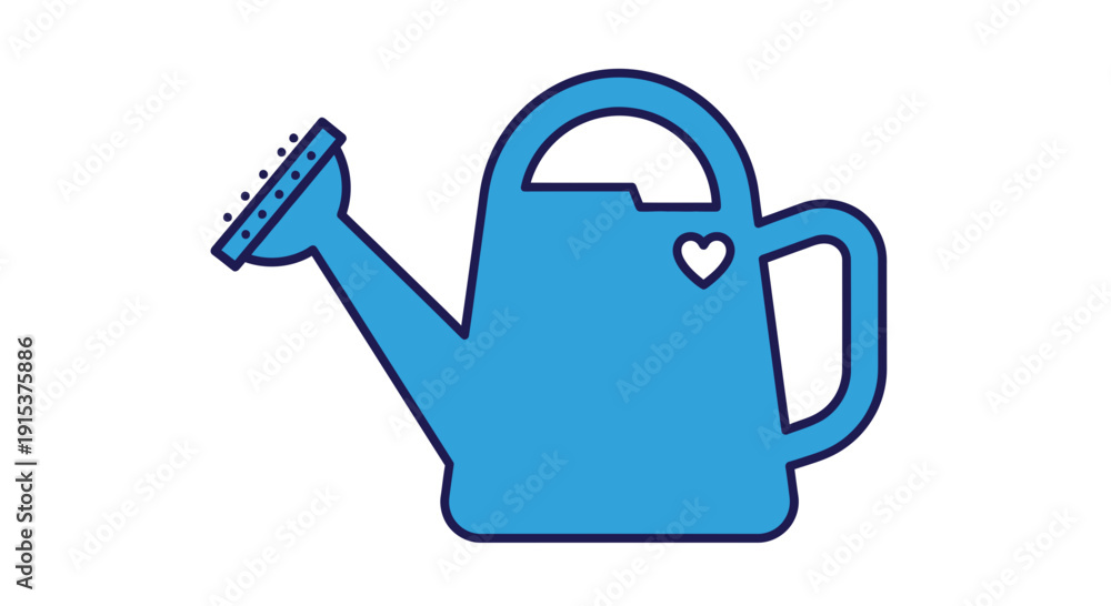 Fototapeta premium Charming blue watering can with heart detail, perfect for gardening illustrations and designs