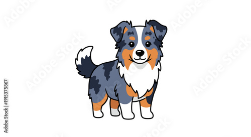 Charming australian shepherd cartoon illustration with playful demeanor and vibrant colors